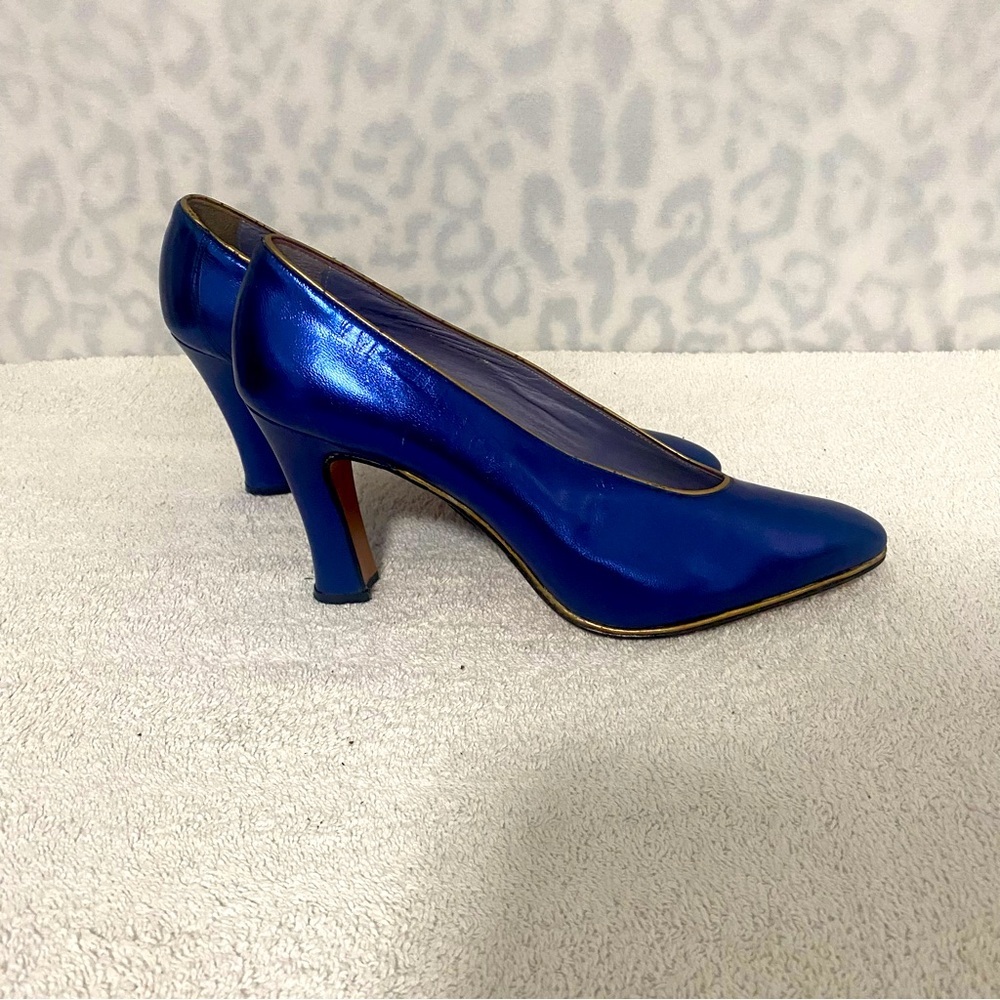 Women  Tropicana RdelaB Blue Heels with Gold Lining Leather Venezuela Sz 39 US 9